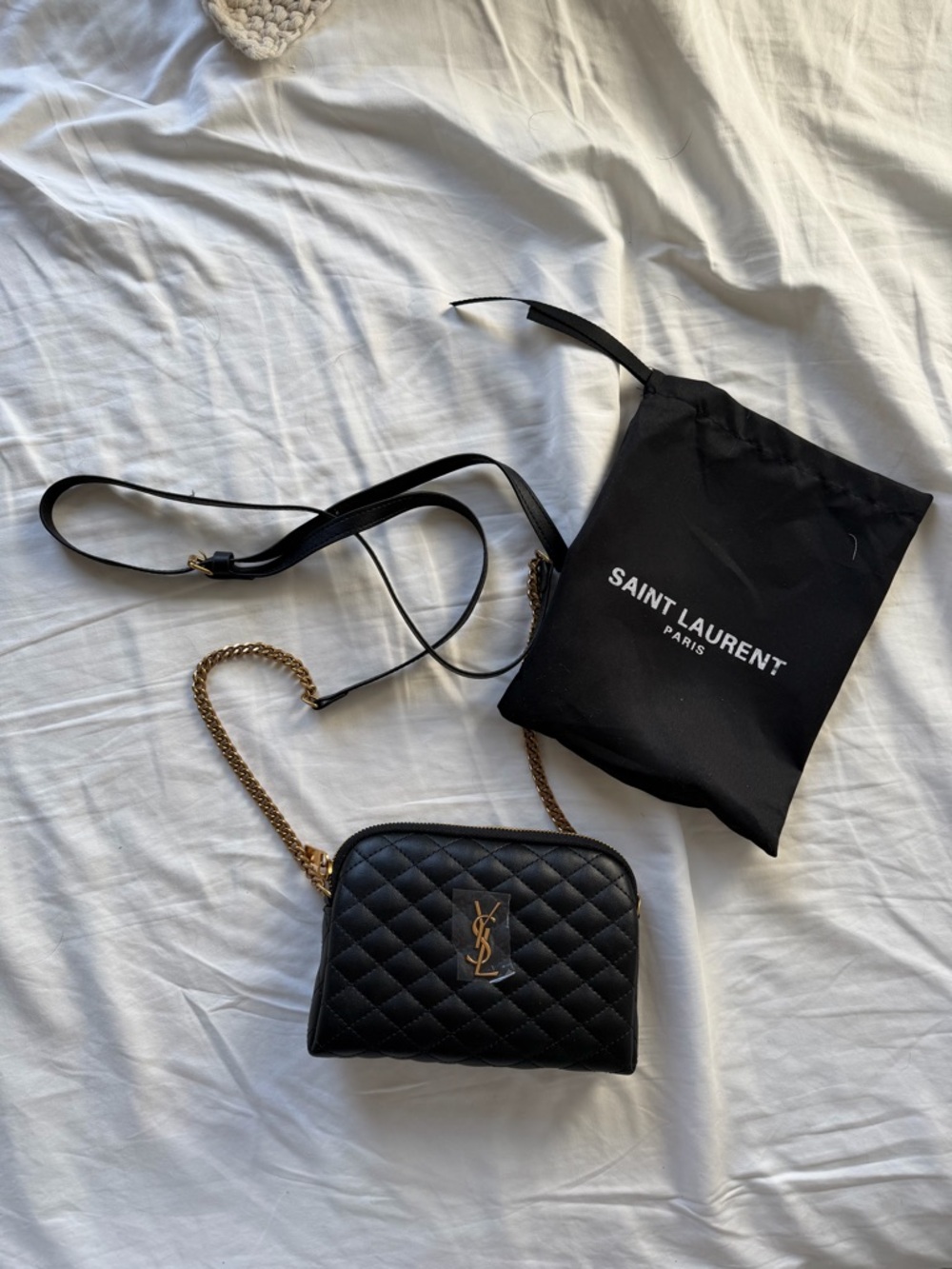 Black Quilted Leather Crossbody Bag with Gold Hardware